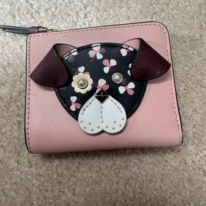 kate spade Pink Floral Dog Appliqué Zip Wallet